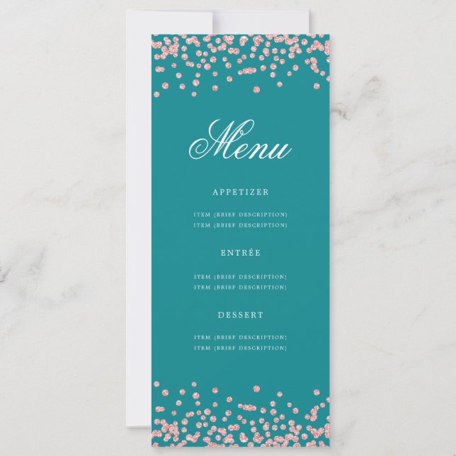 Convites 80 Birthday Menu Rosa Dourado Confetti Turquoise (Verso)
