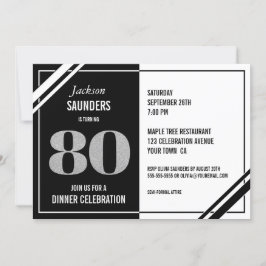 Convites 80 Birthday Modern Black and White Jantar Party