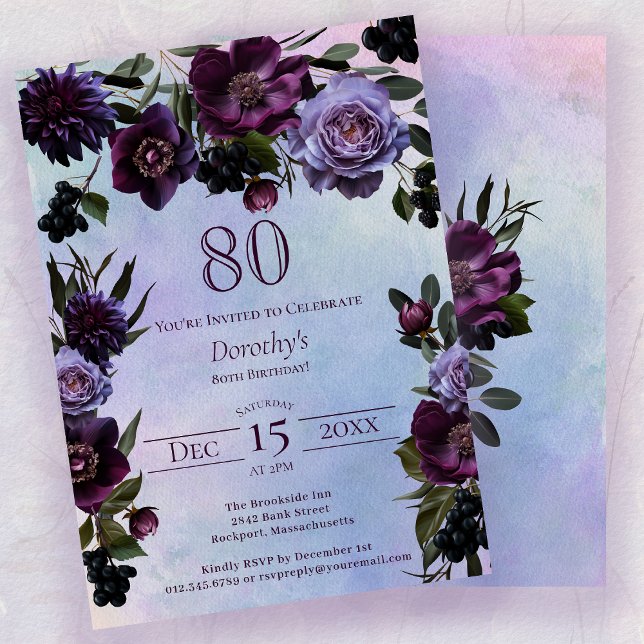 Convites 80 Birthday Moody Purple Gothlower (Criador carregado)