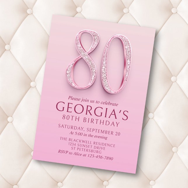 Convites 80 Birthday Pink Diamantes (Criador carregado)
