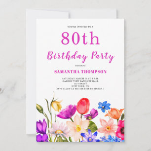 Convites 80 Birthday Pink Floral
