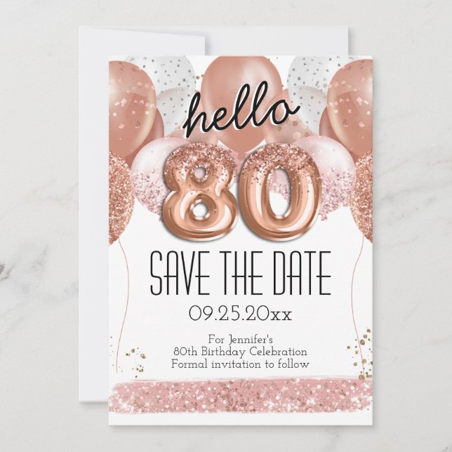 Convites 80 Birthday Pink Glitter Salvar a Data (Frente)