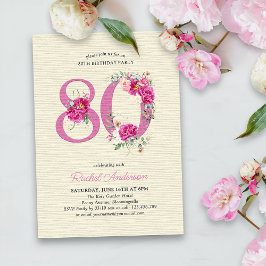 Convites 80 Birthday Pink Peony Floral Número 80
