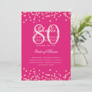 Convites 80 Birthday Program Menu Rosa Dourado Rosa Quente