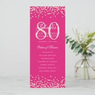 Convites 80 Birthday Program Menu Rosa Dourado Rosa Quente