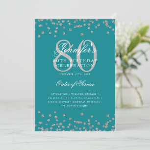 Convites 80 Birthday Programa Menu Silver Turquoise