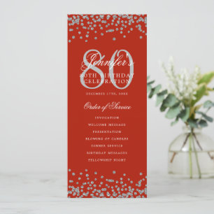 Convites 80 Birthday Programa Obrigados Silver Red