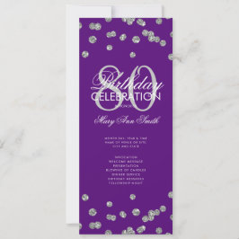 Convites 80 Birthday Programa Silver Purple Glitter Menu