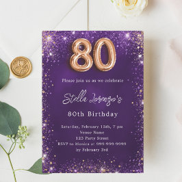 Convites 80 Birthday rosa de ouro roxo