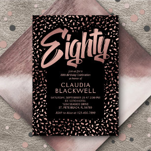 Convites 80 Birthday Rosa Dourada Confetti