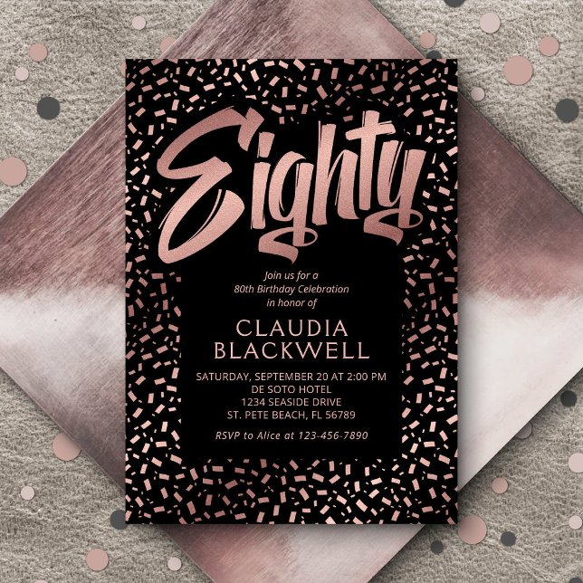 Convites 80 Birthday Rosa Dourada Confetti (Criador carregado)