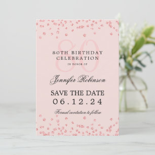 Convites 80 Birthday Rosa Dourado Data de Salvamento Confet