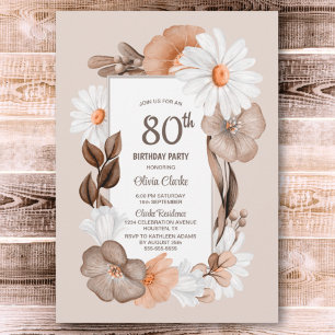 Convites 80 Birthday Rustic Boho Floral Party