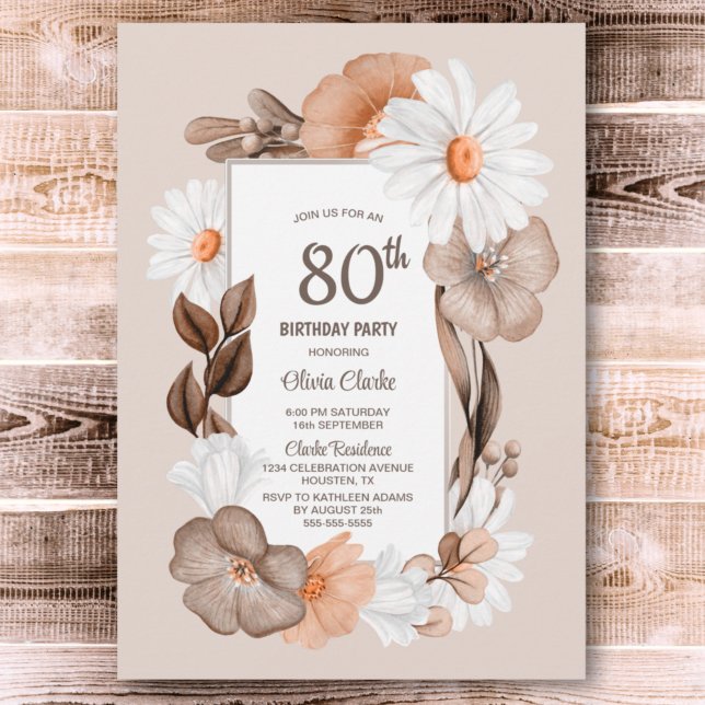 Convites 80 Birthday Rustic Boho Floral Party (Criador carregado)