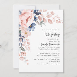 Convites 80 Birthday Script Pink - Partido Floral Rosa