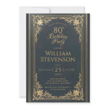 80 Birthday Vintage Dourada no Marinho Blue Elegan