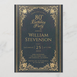 Convites 80 Birthday Vintage Dourada no Marinho Blue Elegan