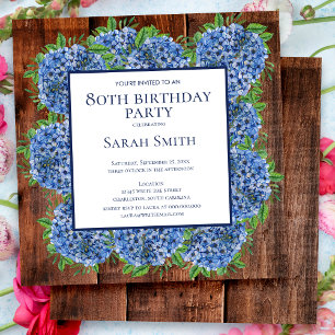 Convites 80 Birthday Wood Blue Hydrangeas Partido Russo