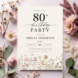 Convites 80 de Aniversário da Caligrafia Floral do Jardim