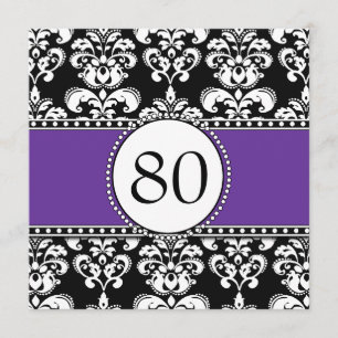 Convites 80 de Aniversário de Black Damask - Roxo