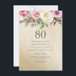 Convites 80 de Aniversário de Rosa Rosa Rosa Cor-de-Rosa Co<br><div class="desc">80 Rosa Cor-de-rosa-rosa-branca-dourada Aniversário Convide um belo design de cor-de-água floral floral completamente personalizável / personalizado</div>