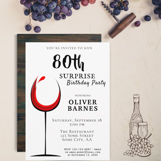 Convites 80 de Aniversário do Moderno Vinho Vermelho (Criador carregado)