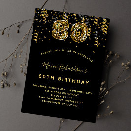Convites 80 de aniversário, luxo de impressão de ouro negro