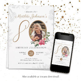 Convites 80 de Foto Personalizada Dourada e Branca - Aniver