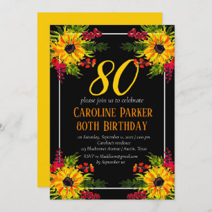 Convites 80 de girassol Aniversário Amarelo Amarelo Adulto