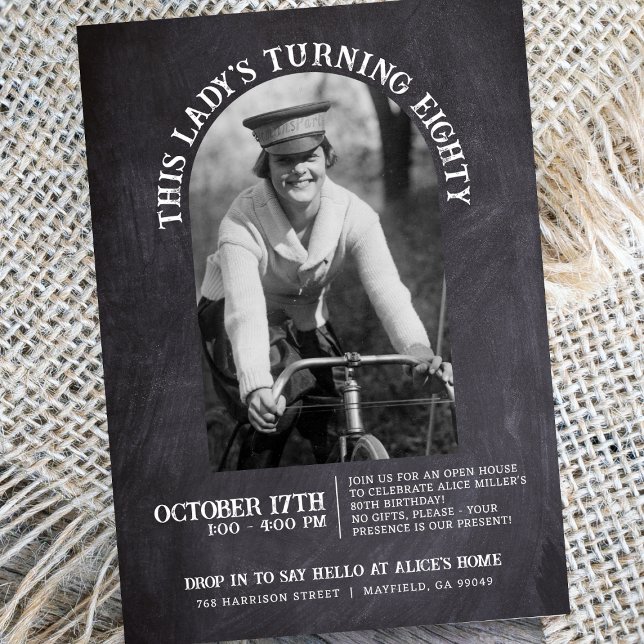 Convites 80 de Quadro Chalkboard Birthday Open House 2 Foto (Criador carregado)