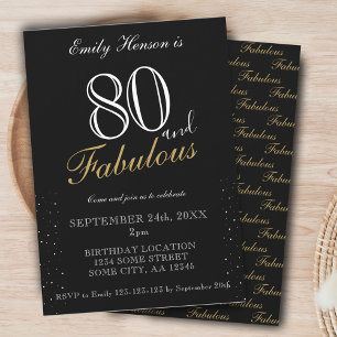 Convites 80 e Fabuloso Aniversário com Letra Elegante Preta