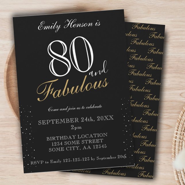 Convites 80 e Fabuloso Aniversário com Letra Elegante Preta (Criador carregado)