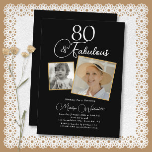 Convites 80 e Fabuloso Aniversário de 80 anos Escrito Branc