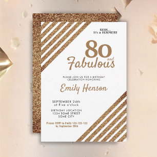 Convites 80 e Fabuloso Elegante Brilho Dourado Aniversário 