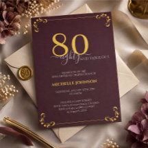 80 & Fabuloso Aniversário Burgundy Branco e Dourad