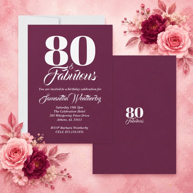 Convites 80 & Fabuloso Aniversário Mulberry (80 & Fabulous Mulberry Birthday Invitation)