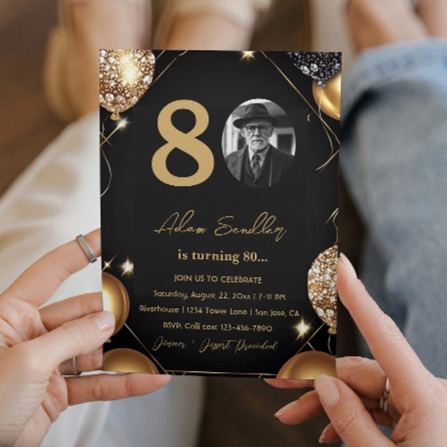 Convites 80 festa de aniversário com balões e brilho (Criador carregado)