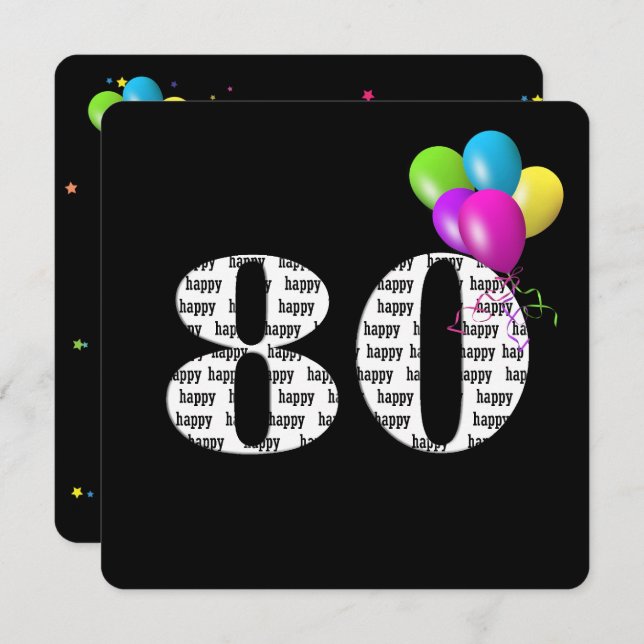 Convites 80 Festa de aniversário com cacho de balão (Frente/Verso)