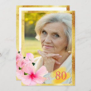 Convites 80 festa de aniversário, cor-de-rosa, fotografia b