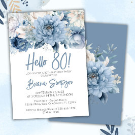 Convites 80 Festa de aniversário Dusty Blue Floral
