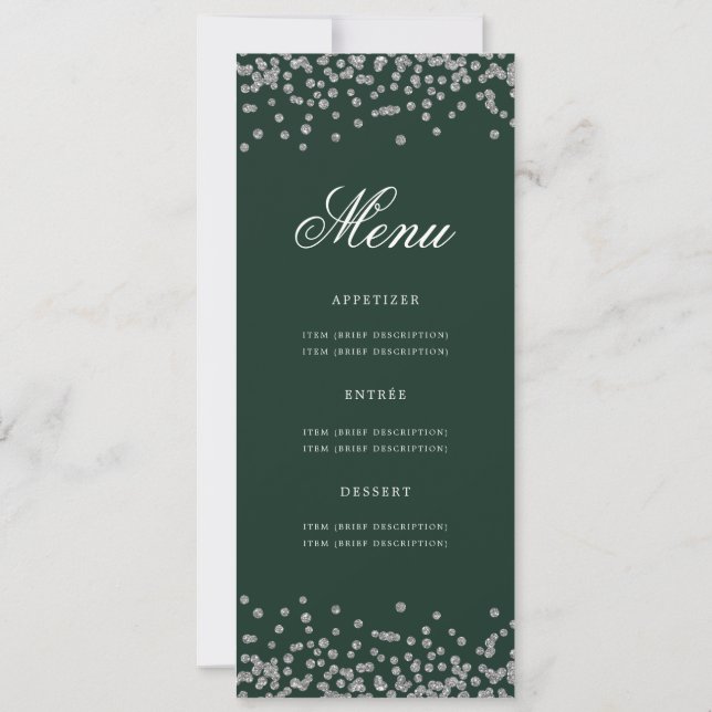 Convites 80 Festa de aniversário Menu Silver Confetti Verde (Verso)