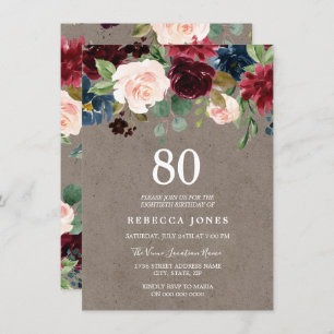 Convites 80 Floral de Vinho Vermelho