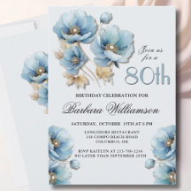 80 Floral Dourado Azul Elegante com Aquarela Anive
