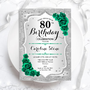 Convites 80 Floral Elegante Verde Aniversário