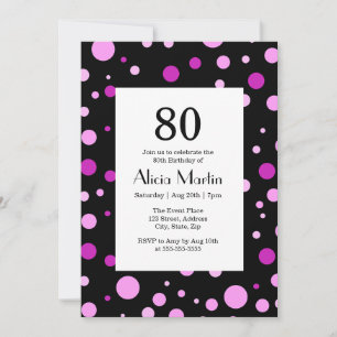 Convites 80 preto roxo simples Bolinhas