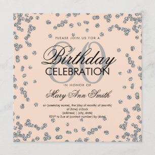 Convites 80 Rosa-Blush de Prata - Glitter Confetti