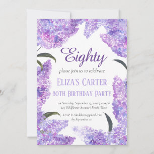Convites 80 Roxo Lilac Ssetenta Aniversário Elegante Floral