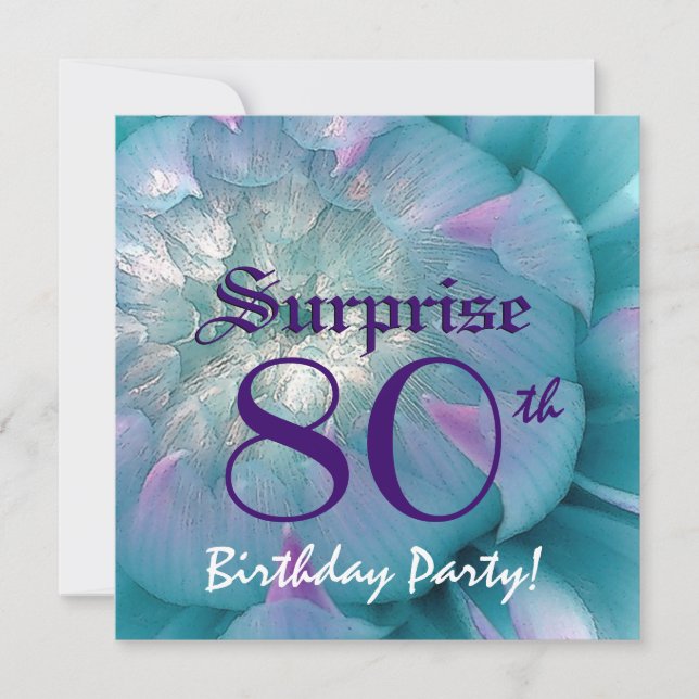 Convites 80 SURPREE Birthday Blue e Purple Dahlia W078 (Frente)