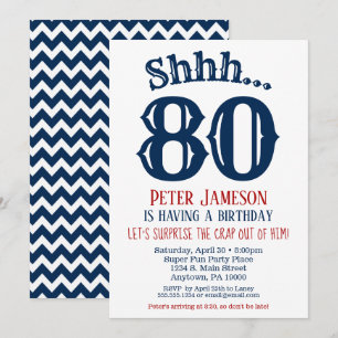 Convites 80 Surpresa de Aniversário Marinho Azul