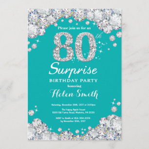 Convites 80 Surpresa: Teal de aniversário e Diamante de Pr